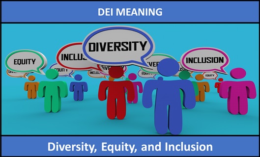 vector image for DEI showing diverse people with speech bubbles