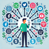 image for Social Media Influencer, showing a person with arrows connecting to different social media platform icons and dollar signs