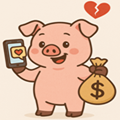 image for Pig Butchering, showing a happy cartoon pig with a bag of money