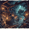image for VC, showing elements such as mine tracks, wooden beams, eerie lighting, a pirate ship, treasure chests, and monstrous creatures