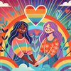 image for WLW depicting two women holding hands with a heart symbol above their heads