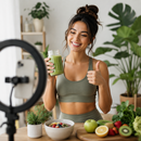 image for healthfluencer, showing a healthy woman in a kitchen